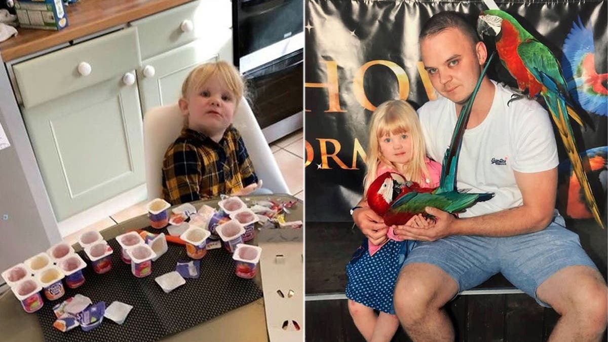 Aaron Whysall (right, with daughter Olivia) said he wasn't even angry, but rather concerned and impressed at his daughter's ability to scarf down 18 yogurts. (Kennedy News and Media)