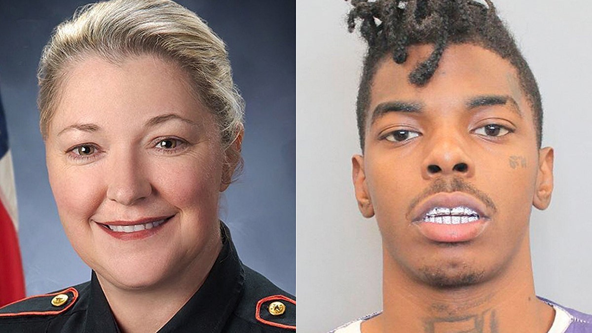 Tavores Henderson, 21, was arrested Thursday in the death of Nassau Bay Sgt. Kaila Sullivan, left. (Harris County Sheriff's Office / AP/Nassau Bay Police Department)