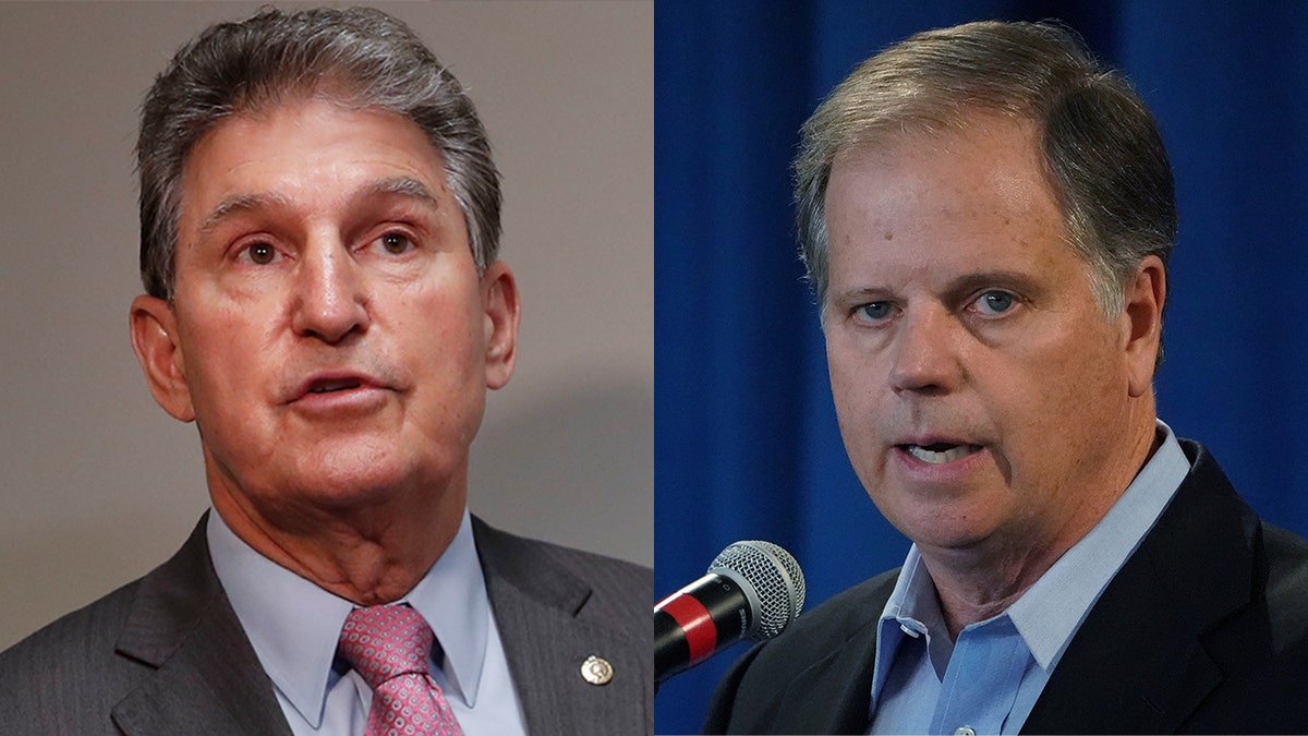 Sen. Joe Manchin, D-W.Va, and Sen. Doug Jones, D-Ala., are believed to be possible votes to acquit the president in an impeachment trial. (AP/Reuters)