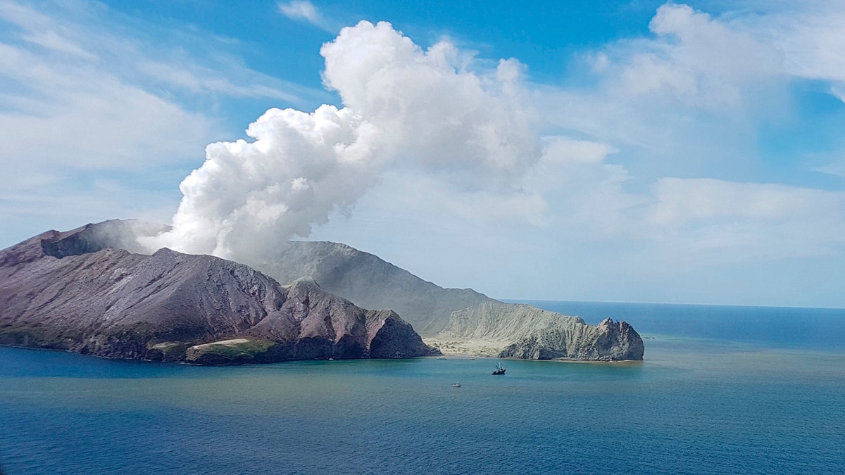 This Dec. 9, 2019, photo provided by Auckland Rescue Helicopter Trust, shows the eruption of the volcano on White Island, New Zealand.
