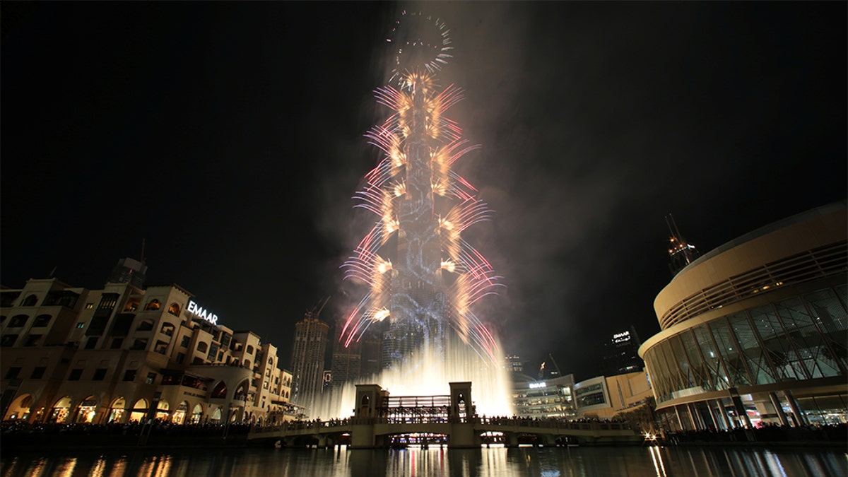 Fireworks explode around the Burj Khalifa, the tallest building in the world, during New Year celebrations in Dubai, United Arab Emirates, Jan. 1, 2020. (Reuters) 