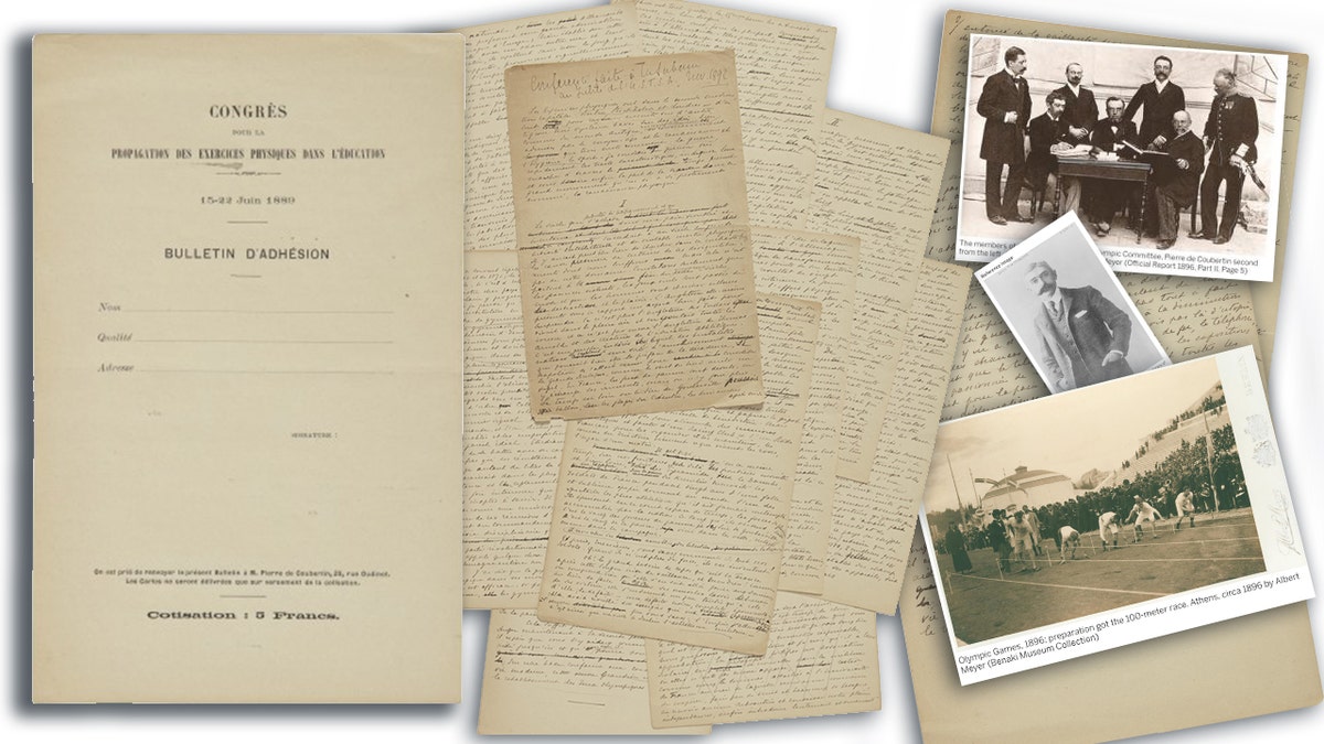 The Olympic Games manifesto written by?Pierre de Coubertin for an 1892 speech sold at auction for $8.8 million Wednesday.