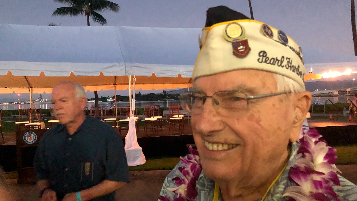Herb Elfring, 97, of Jackson, Mich. attends the ceremonies at Pearl Harbor, Hawaii on Saturday, Dec. 7, 2019. Elfring survived the attack on Pearl Harbor as a soldier in the California National Guard’s 251st Coast Artillery. (AP Photo/Audrey McAvoy)