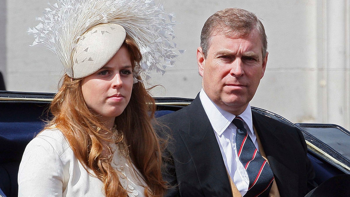 LONDON - JUNE 16: Prince Andrew, Duke of York sits next to his daughter Princess Beatrice during the Trooping the Colour ceremony on June 16, 2007 in London. Each year the official birthday of Queen Elizabeth II is commemorated with a military parade and march-past of fully trained, operational troops from the Household Division. (Photo by Peter Macdiarmid/Getty Images)