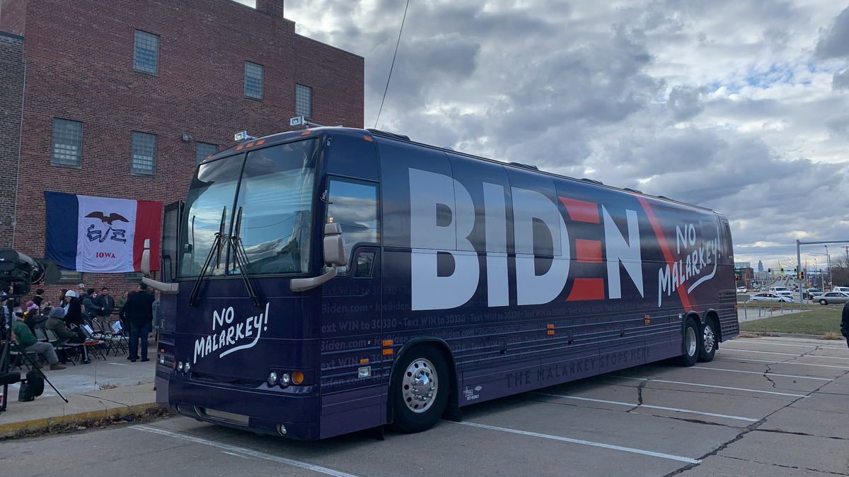 Former Vice President Joe Biden launched his eight-day, 18-county "No Malarkey" Iowa bus tour in Council Bluffs on Saturday. 