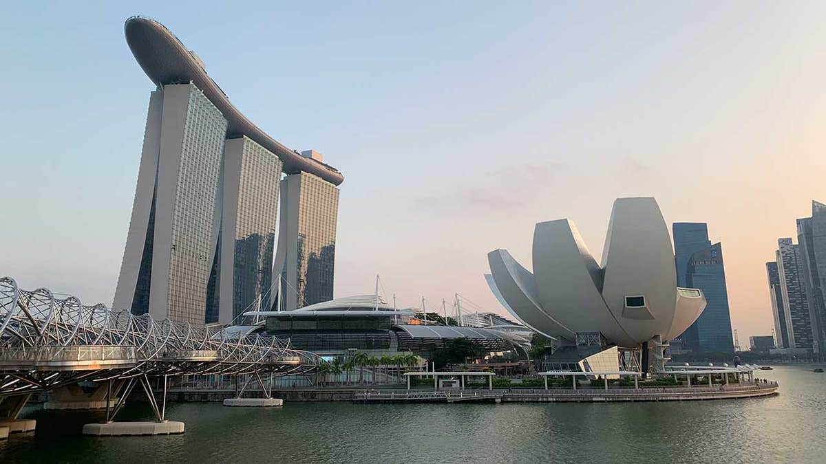 The Marina Bay Sands, left, is one of the most iconic features of the Singapore skyline.