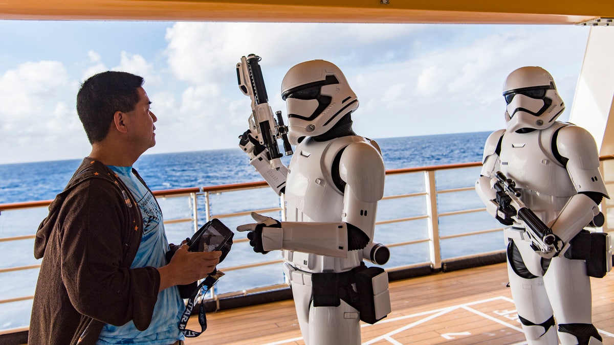 According to Liana Moore, who took her family on a sailing last year, said the Stormtroopers weren't shy about arresting her husband on Star Wars Day at Sea.