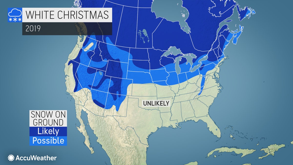 The locations where a "white Christmas" is likely this year as of Dec. 18, according to AccuWeather.