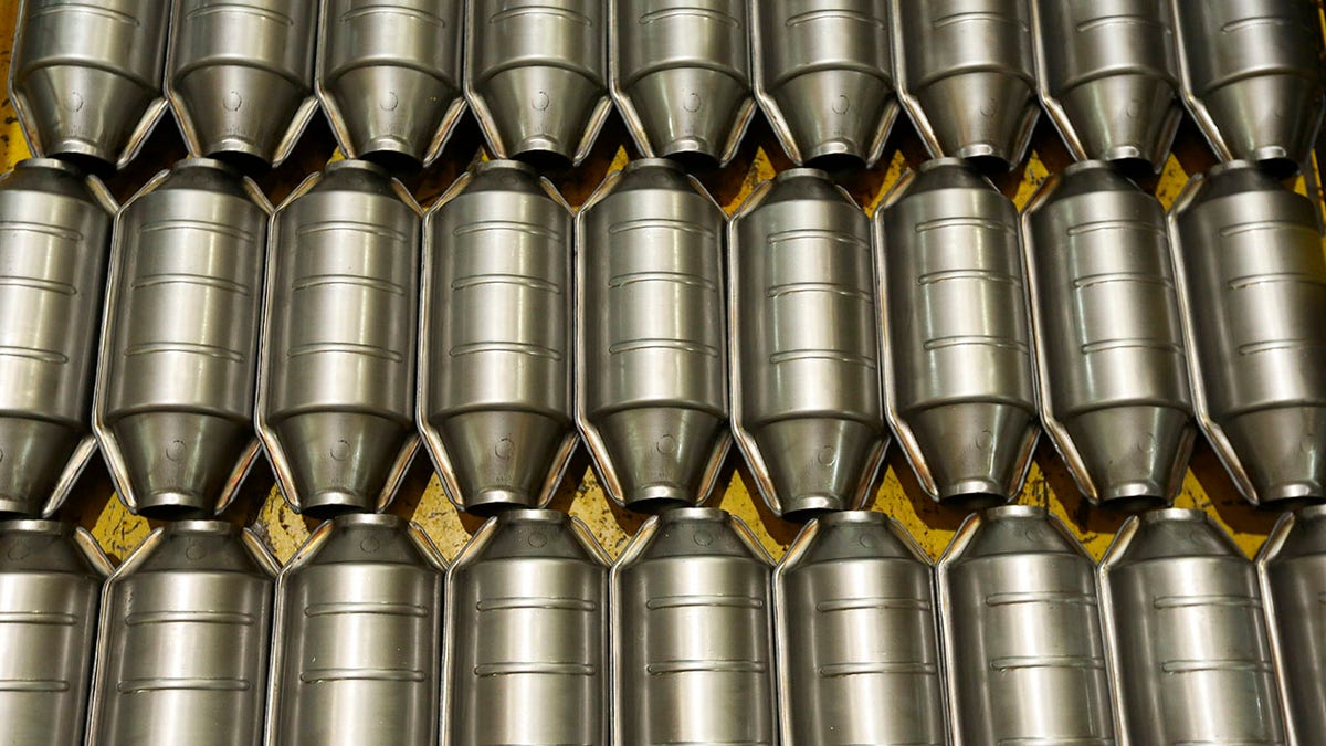 Automobile catalytic converter emission control devices sit in a trolley at BM Catalysts in Mansfield, U.K., on Wednesday, Sept. 30, 2015. Platinum extended its slump to the lowest in more than six years amid concerns demand from automakers will slow as investigations into the Volkswagen AG scandal deepen. Photographer: Chris Ratcliffe/Bloomberg via Getty Images