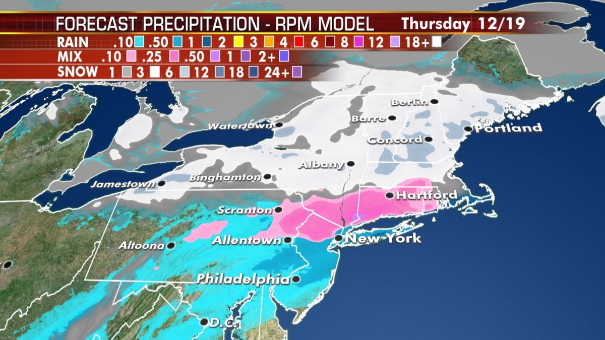 Forecast precipitation from the storm system through Thursday.