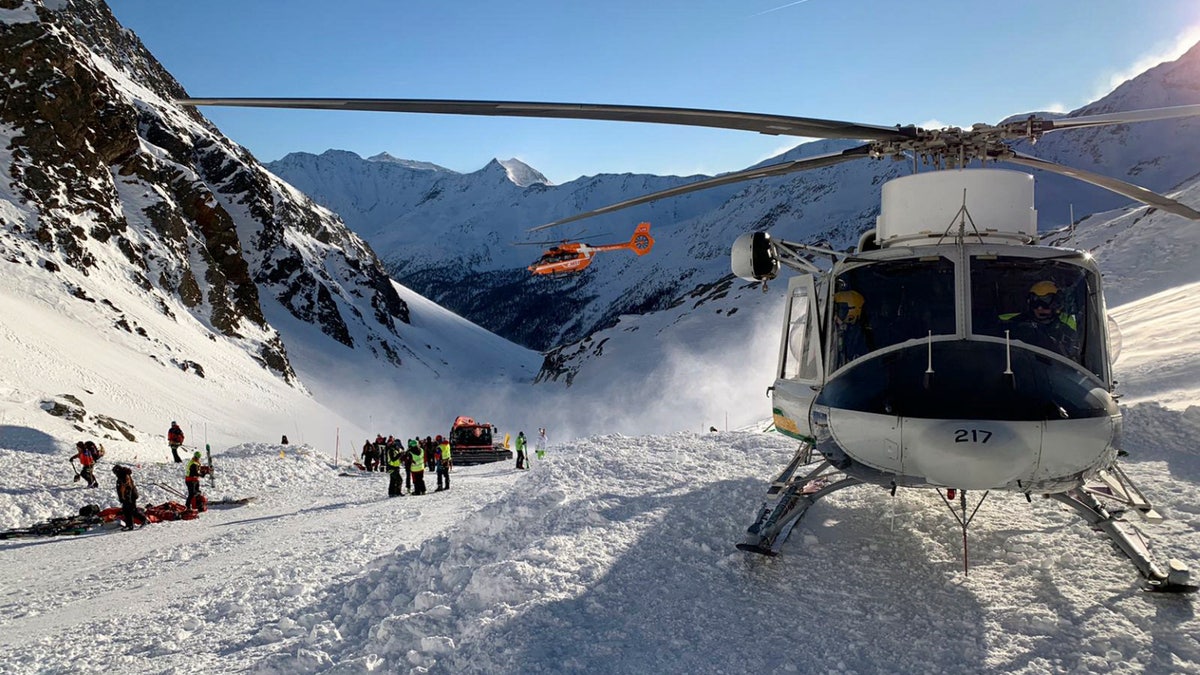 Rescuers at work following an avalanche in Val Senales, Saturday, Dec. 28, 2019.