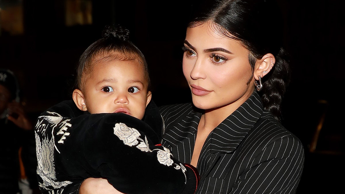 Kylie Jenner and daughter Stormi Webster arrive at Nobu restaurant on May 03, 2019, in New York City. (Photo by Pierre Suu/GC Images)