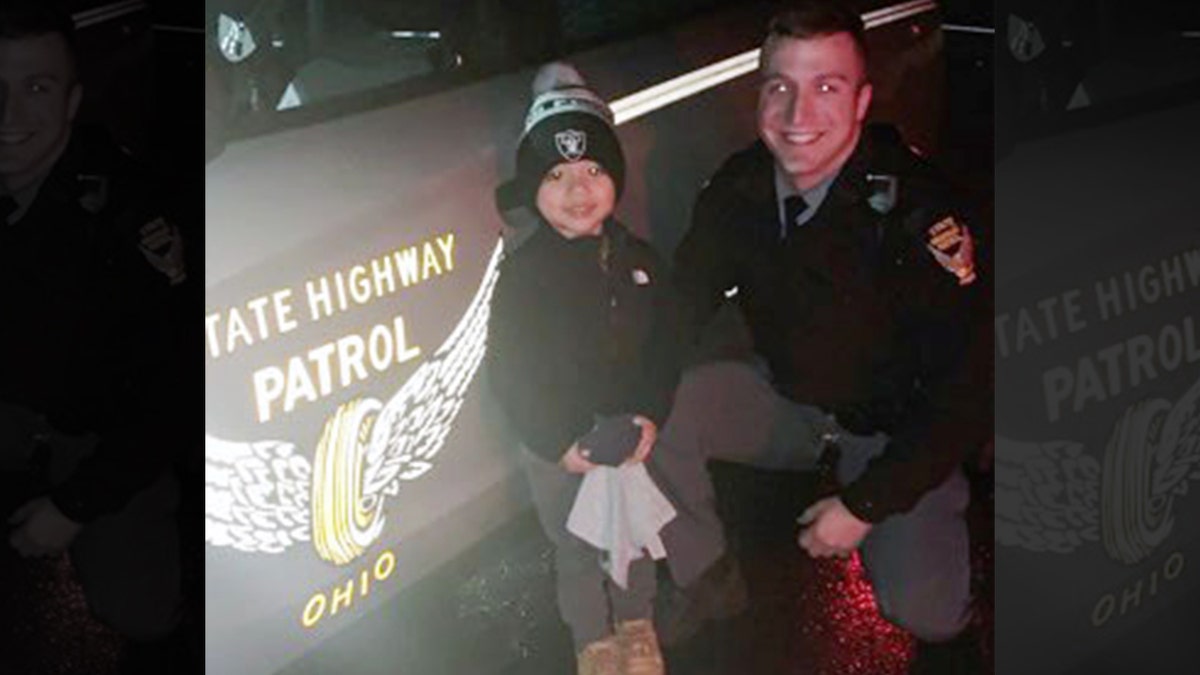 Camden was all smiles after Ohio Trooper Alex Schlottag found his "booboo" Sunday and returned it to him.