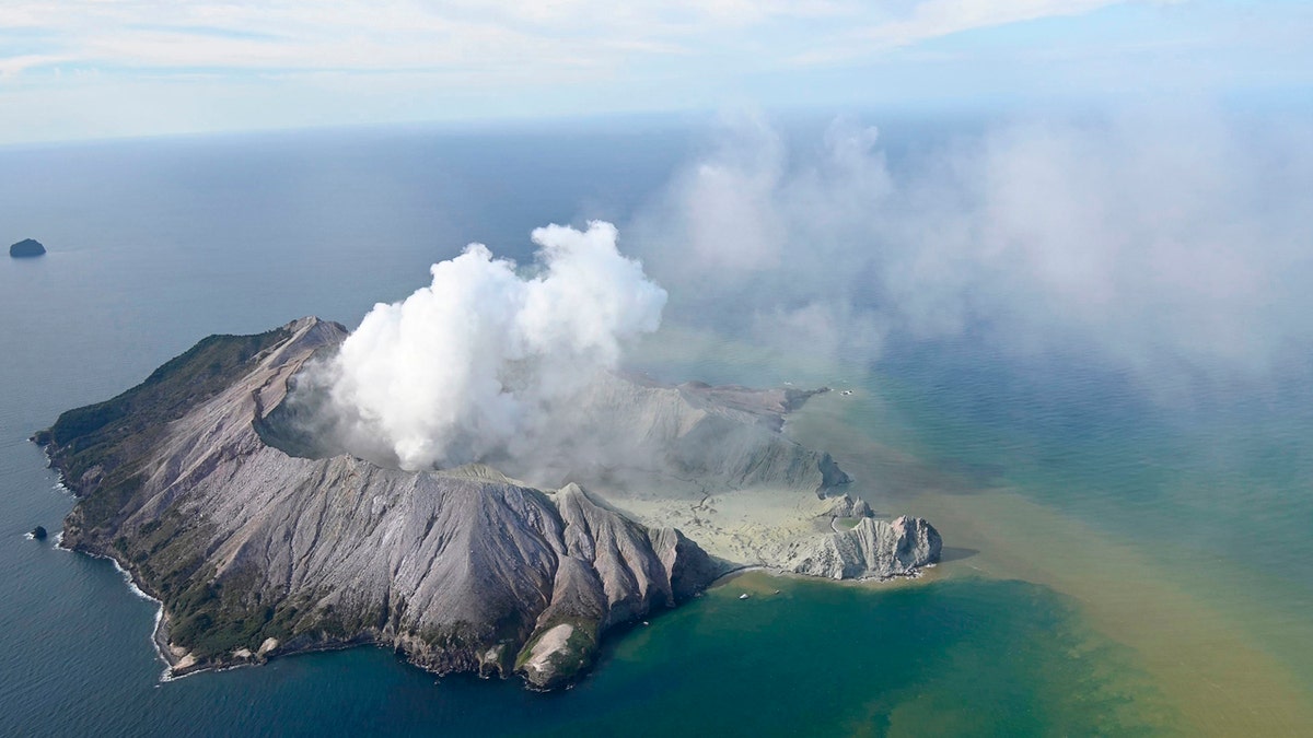 This aerial photo shows White Island after its volcanic eruption in New Zealand Monday, Dec. 9, 2019.