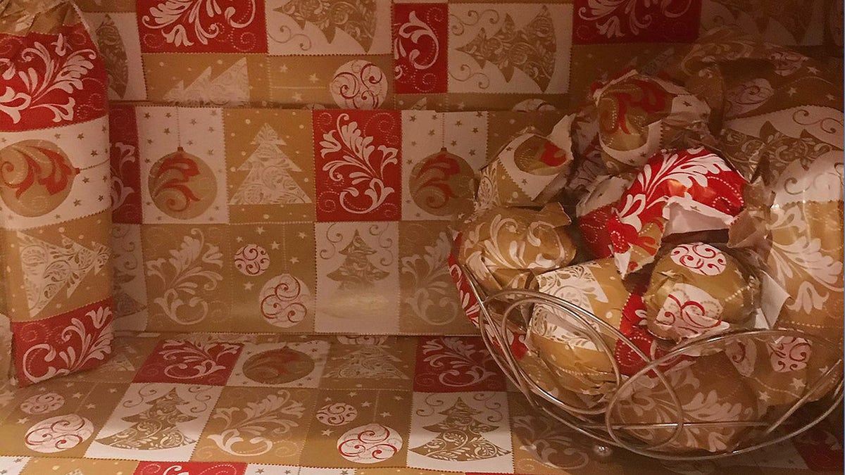 The two hours worth of wrapping included fruit, eggs, utensils and chopping board.