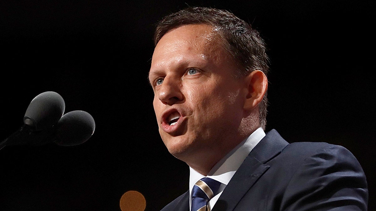 Peter Thiel, co-founder of PayPal, speaks at the Republican National Convention in Cleveland, Ohio, on July 21, 2016.