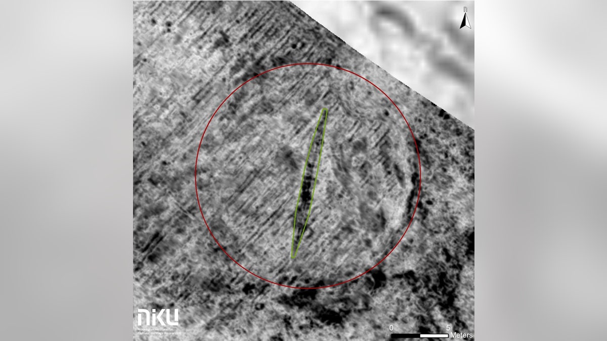 The remains of a Viking ship that was 52 to 56 feet (16 to 17 meters) long were found near a medieval church at Edøy, on the island of Smøla in Norway. (Credit: NIKU)