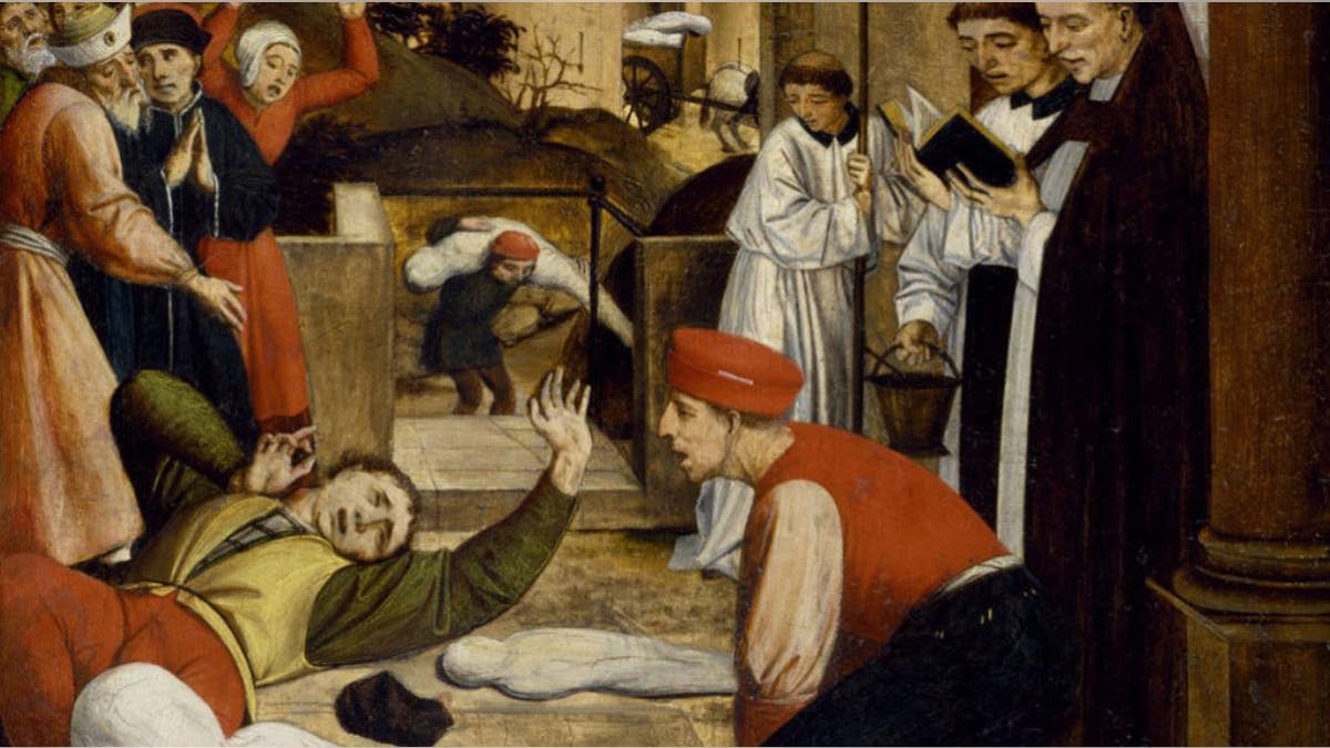 A sixth century Eurasian plague, depicted in this painting as suddenly striking the Italian man on the left, was not as deadly as many scholars have assumed.