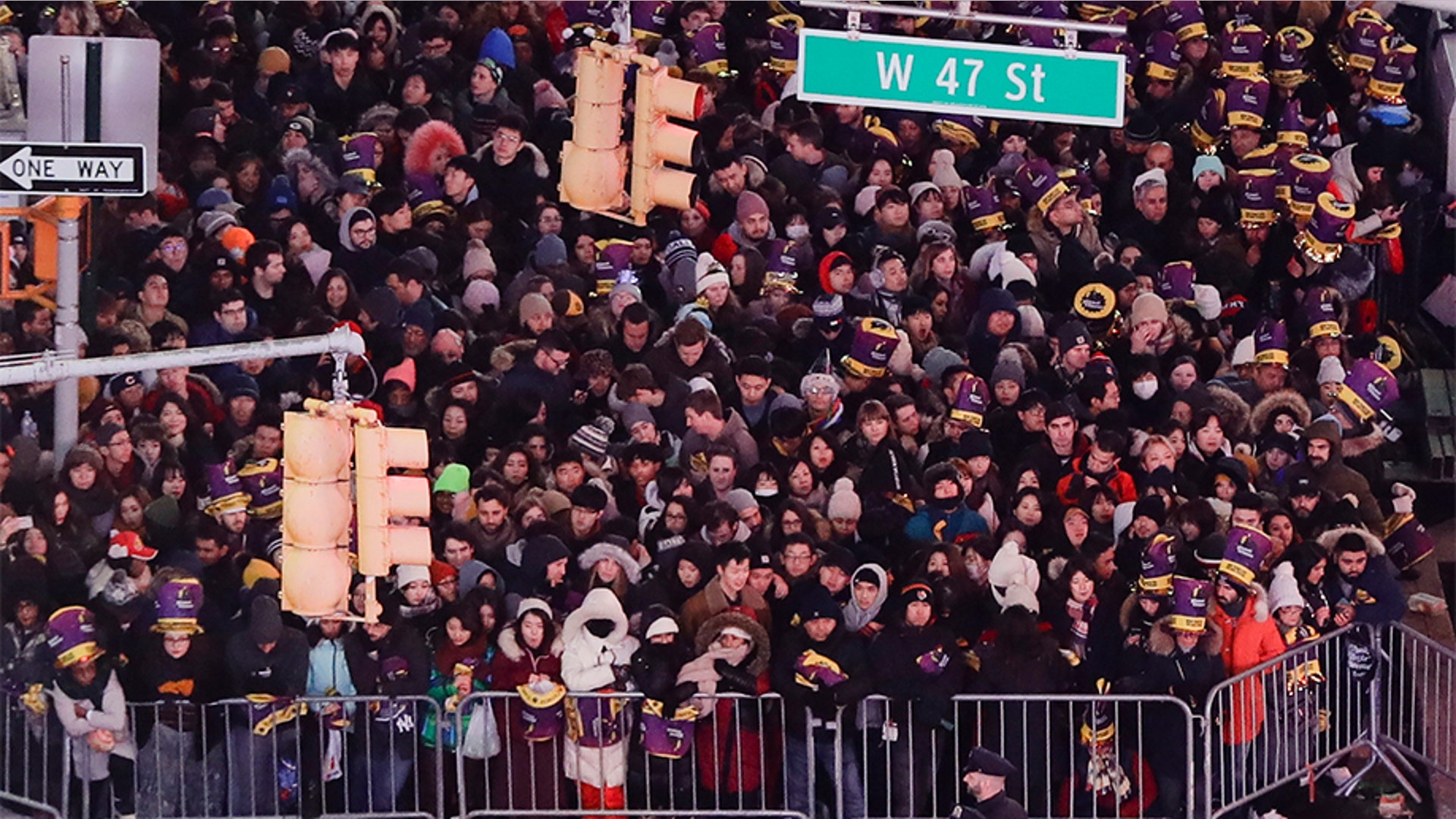 New York: Revelers wait for midnight during the New Year's Eve celebration in Times Square, as seen from above from the New York Marriott Marquis Hotel. (AP Photo/Frank Franklin II)