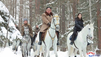 Kim Jong Un pictured riding white horse toward sacred mountain