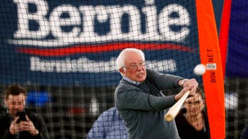 Bernie Sanders takes swings at batting practice, makes pitch for minor-league teams