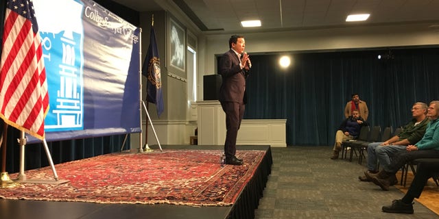 Democratic presidential candidate Andrew Yang holds a town hall at Colby Sawyer College in New London, NH, on Dec. 3, 2019