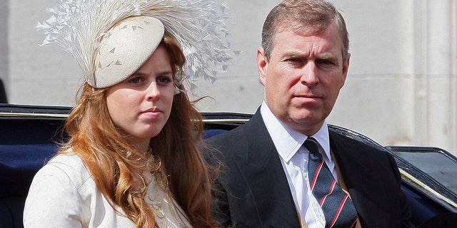 Prince Andrew, Duke of York sits next to his daughter Princess Beatrice during the Trooping the Colour ceremony on June 16, 2007, in London. Each year the official birthday of Queen Elizabeth II is commemorated with a military parade and march-past of fully trained, operational troops from the Household Division.