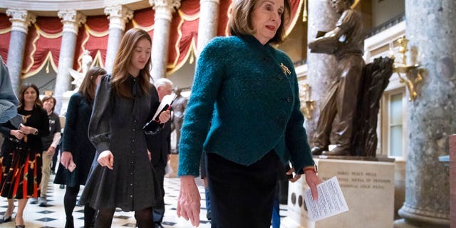 House Speaker Nancy Pelosi, D-Calif., walks to attend a health care event at the Capitol in Washington, Dec. 11, 2019. (Associated Press)