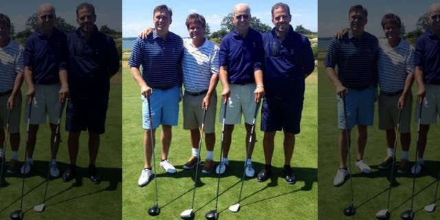 This photo obtained exclusively by Fox News showed Devon Archer, far left, with former Vice President Joe Biden and his son Hunter, far right, in 2014. Joe Biden has denied ever discussing his son's overseas business dealings; Archer served with Hunter Biden on the board of Ukraine-based Burisma Holdings.