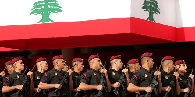 Lebanese marine special forces soldiers march during a military parade to mark the 76th anniversary of Lebanon's independence from France last month. (AP Photo/Hassan Ammar)