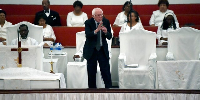 Democratic presidential hopeful Bernie Sanders speaks to a congregation in South Carolina. (AP Photo/Meg Kinnard)