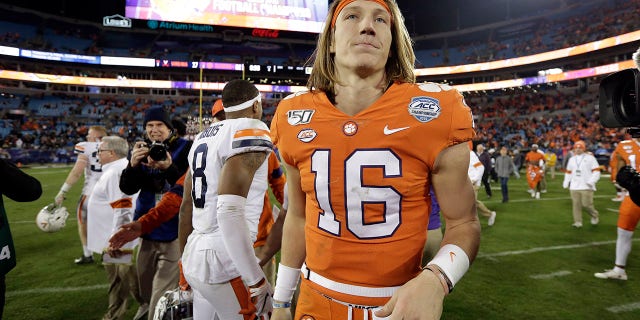 Clemson quarterback Trevor Lawrence (16) is seen following the Atlantic Coast Conference championship NCAA college football game in Charlotte, N.C., Saturday, Dec. 7, 2019. Clemson won 62-17. (Associated Press)