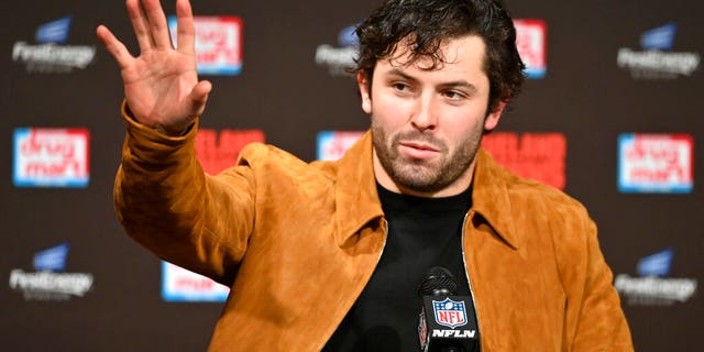 Cleveland Browns quarterback Baker Mayfield answers questions after an NFL football game against the Cincinnati Bengals, Sunday, Dec. 8, 2019, in Cleveland. The Browns won 27-19. (AP Photo/David Richard)