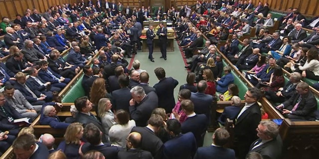 British lawmakers approved in principle Prime Minister Boris Johnson’s Brexit bill, clearing the way for the U.K. to leave the European Union next month. The House of Commons voted 358-234 on Friday for the Withdrawal Agreement Bill. (House of Commons via AP)