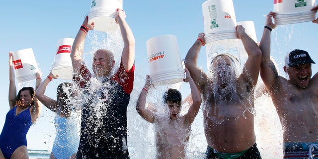 People take the ice bucket challenge during the last 