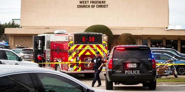 Police and fire departments surround the scene of a shooting at West Freeway Church of Christ in White Settlement, Texas, Sunday, Dec. 29, 2019. (Yffy Yossifor/Star-Telegram via AP)