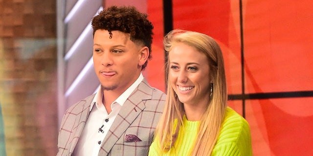 Patrick Mahomes and Brittany Matthews are seen on the set of GMA Day on April 2, 2019 in New York City. (Raymond Hall/GC Images)