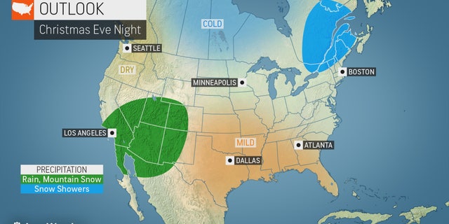 The outlook for Christmas Eve night as of Dec. 18 shows very little precipitation out there across the country.