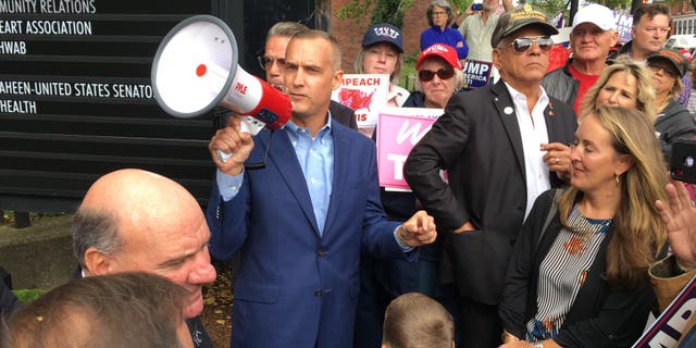 Corey Lewandowski speaks at a anti-Trump impeachment rally in Manchester, NH on Oct. 7, 2019