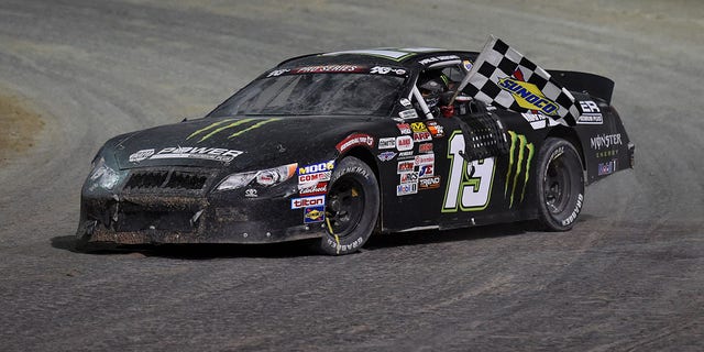 LAS VEGAS, NV - FEBRUARY 28: Hailie Deegan (19) NASCAR K&amp;N Pro West Series Toyota Camry celebrates the victory during the NASCAR K&amp;N Pro Series West Star Nursery 100 ON February 28, 2019, at The Dirt Track at Las Vegas Motor Speedway in Las Vegas, NV. (Photo by Chris Williams/Icon Sportswire via Getty Images)