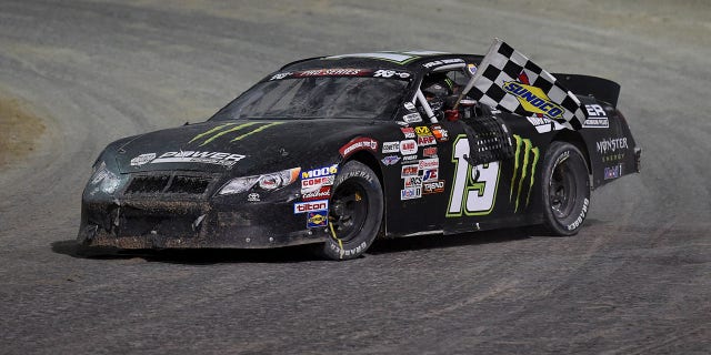 LAS VEGAS, NV - FEBRUARY 28: Hailie Deegan (19) NASCAR K&N Pro West Series Toyota Camry celebrates the victory during the NASCAR K&N Pro Series West Star Nursery 100 ON February 28, 2019, at The Dirt Track at Las Vegas Motor Speedway in Las Vegas, NV. (Photo by Chris Williams/Icon Sportswire via Getty Images)