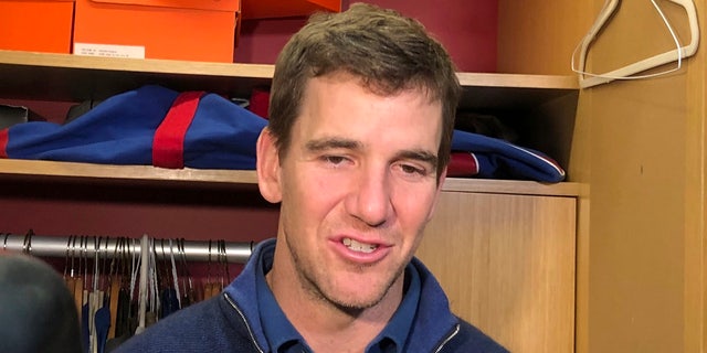 New York Giants quarterback Eli Manning speaks to the media on December 30, 2019 in East Rutherford, New Jersey.