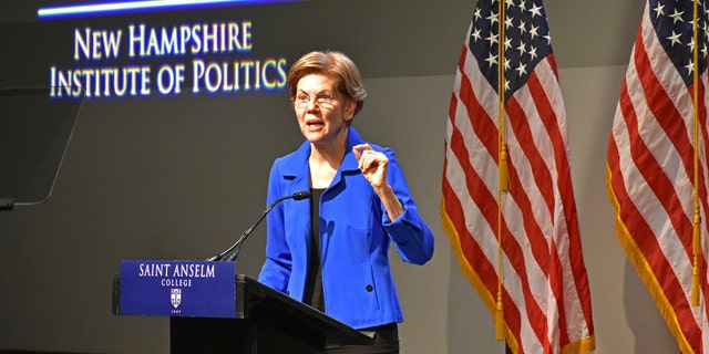 Democratic presidential candidate Sen. Elizabeth Warren of Massachusetts gives an address at the New Hampshire Institute of Politics at Saint Anselm College, on Dec. 12, 2019