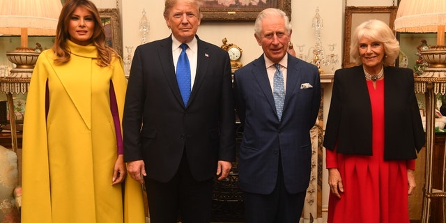 LONDON, ENGLAND - DECEMBER 03: Prince Charles, Prince of Wales and Camilla, Duchess of Cornwall meet US President Donald Trump and wife Melania at Clarence House on December 3, 2019 in London, England. France and the UK signed the Treaty of Dunkirk in 1947 in the aftermath of WW2 cementing a mutual alliance in the event of an attack by Germany or the Soviet Union. The Benelux countries joined the Treaty and in April 1949 expanded further to include North America and Canada followed by Portugal, Italy, Norway, Denmark and Iceland. This new military alliance became the North Atlantic Treaty Organisation (NATO). The organisation grew with Greece and Turkey becoming members and a re-armed West Germany was permitted in 1955. This encouraged the creation of the Soviet-led Warsaw Pact delineating the two sides of the Cold War. This year marks the 70th anniversary of NATO. (Photo by Victoria Jones - WPA Pool/Getty Images)