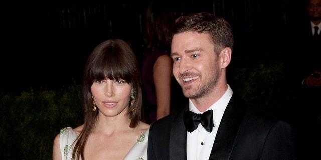 Jessica Biel and Justin Timberlake at the Met Ball in 2012. (Photo by Lars Niki/Corbis via Getty Images)