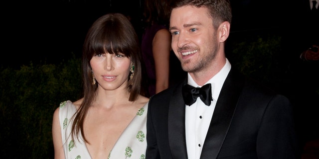 Jessica Biel and Justin Timberlake at the Met Ball in 2012. (Photo by Lars Niki/Corbis via Getty Images)