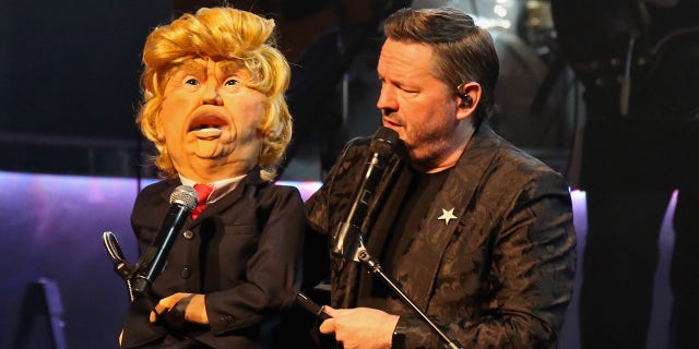 Comic ventriloquist and impressionist Terry Fator performs with his President Trump puppet at The Mirage Hotel & Casino on March 12, 2018 in Las Vegas. (Getty Images)