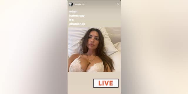 Emily Ratajkowski shares an Instagram Story, taking aim at haters who "say it's photoshop."