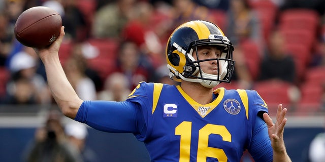 Los Angeles Rams quarterback Jared Goff passes against the Arizona Cardinals during first half of an NFL football game Sunday, Dec. 29, 2019, in Los Angeles. (AP Photo/Marcio Jose Sanchez)