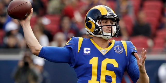 Los Angeles Rams quarterback Jared Goff passes against the Arizona Cardinals during first half of an NFL football game Sunday, Dec. 29, 2019, in Los Angeles. (AP Photo/Marcio Jose Sanchez)